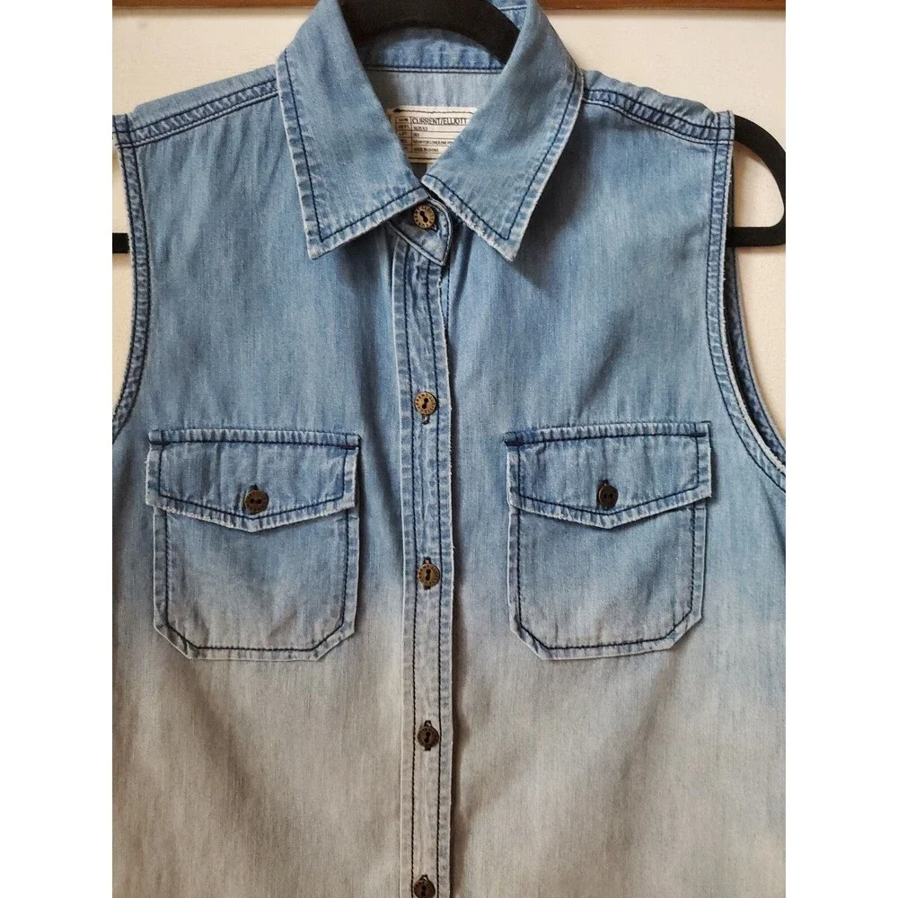 Current/Elliott $178 denim Sleeveless Top Perfect Blouse Hazy Days ombre sz S